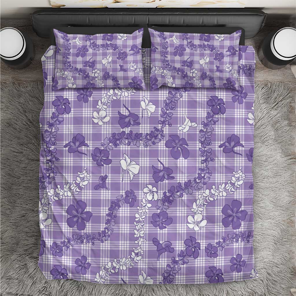 Poni Aloha Hawaii Bedding Set Plumeria Lei With Palaka Motif LT14 Purple - Polynesian Pride