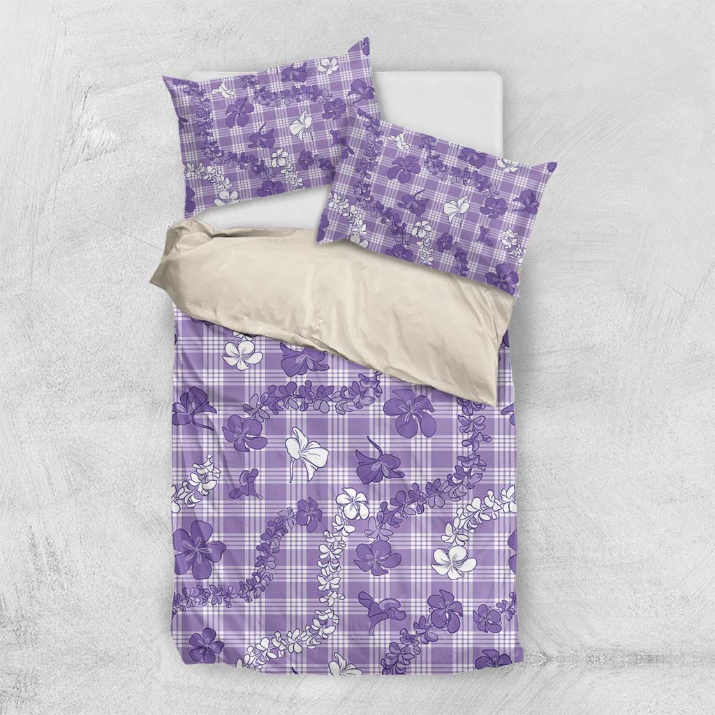 Poni Aloha Hawaii Bedding Set Plumeria Lei With Palaka Motif LT14 US Twin 172cm x 218cm Purple - Polynesian Pride