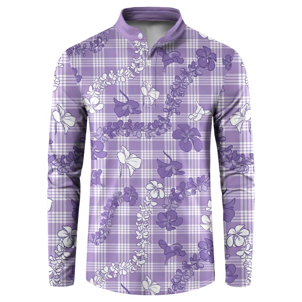 Poni Aloha Hawaii Button Sweatshirt Plumeria Lei With Palaka Motif LT14 Purple - Polynesian Pride