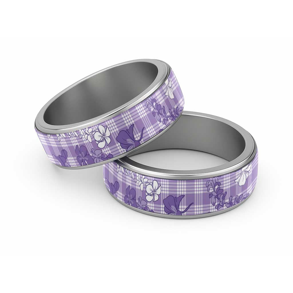 Poni Aloha Hawaii Classic Ring Plumeria Lei With Palaka Motif LT14 Sliver Purple - Polynesian Pride