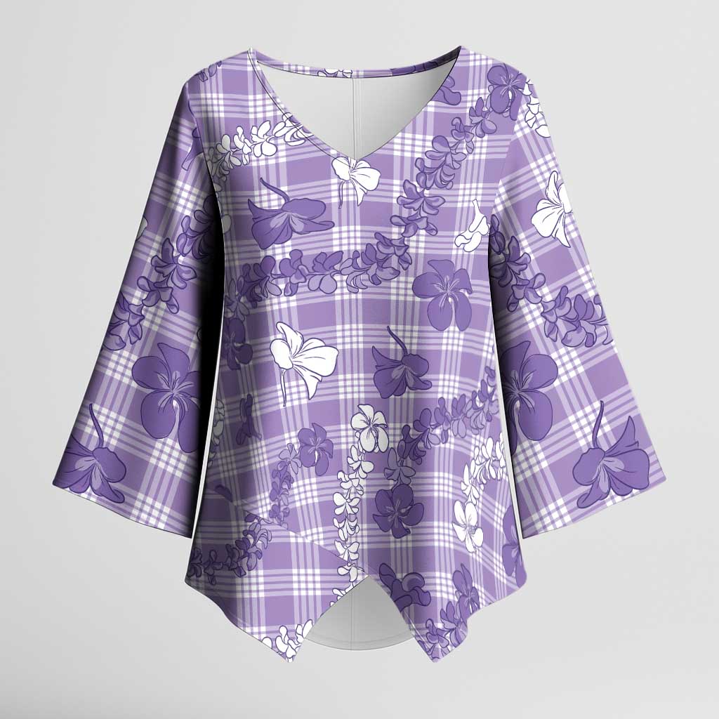 Poni Aloha Hawaii Kimono Sleeve Blouse Plumeria Lei With Palaka Motif LT14 Female Purple - Polynesian Pride