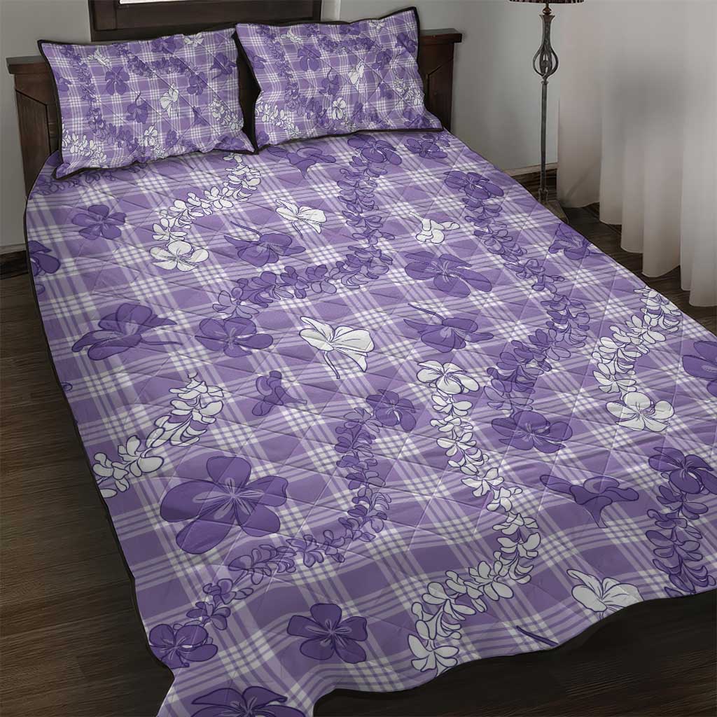 Poni Aloha Hawaii Quilt Bed Set Plumeria Lei With Palaka Motif LT14 Purple - Polynesian Pride