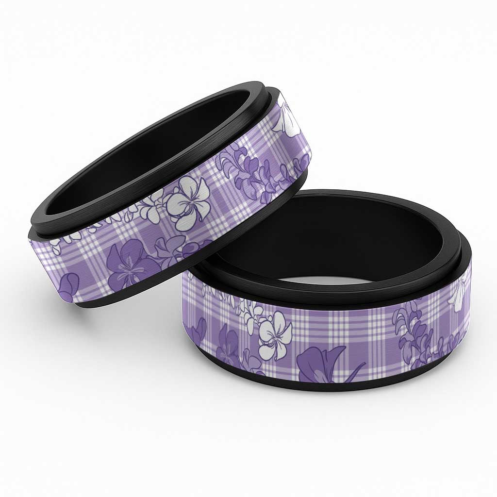 Poni Aloha Hawaii Spinner Ring Plumeria Lei With Palaka Motif LT14 Black Purple - Polynesian Pride