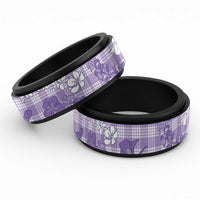 Poni Aloha Hawaii Spinner Ring Plumeria Lei With Palaka Motif LT14 Black Purple - Polynesian Pride