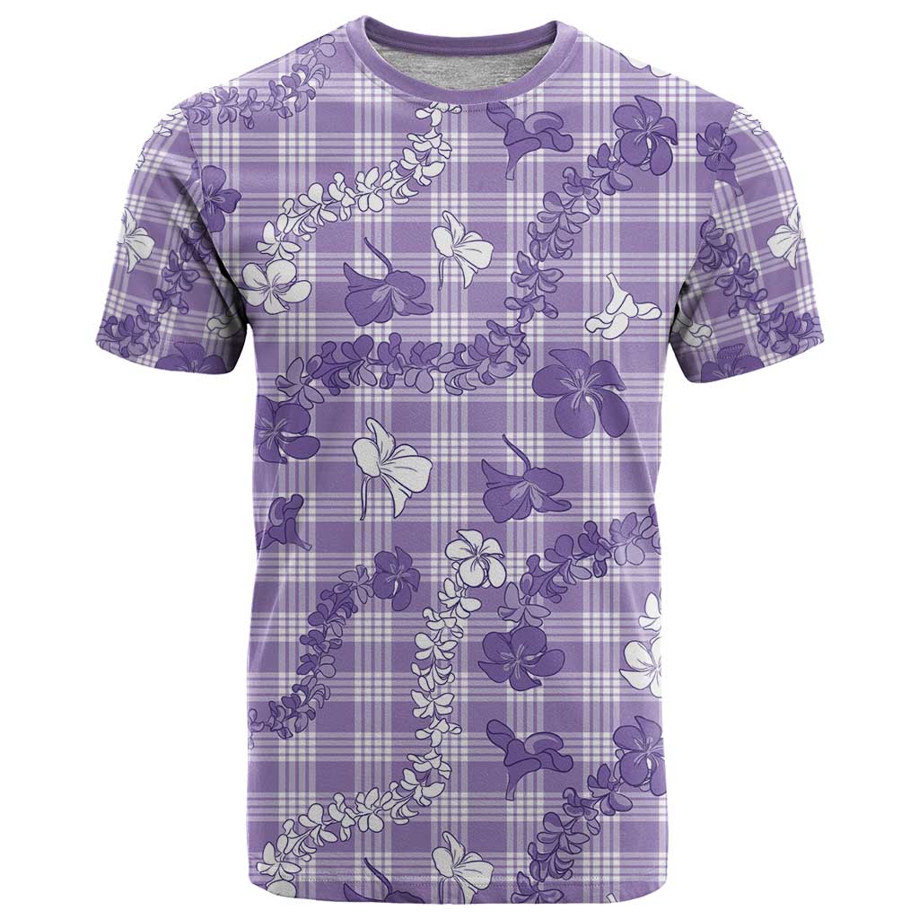 Poni Aloha Hawaii T Shirt Plumeria Lei With Palaka Motif LT14 Purple - Polynesian Pride