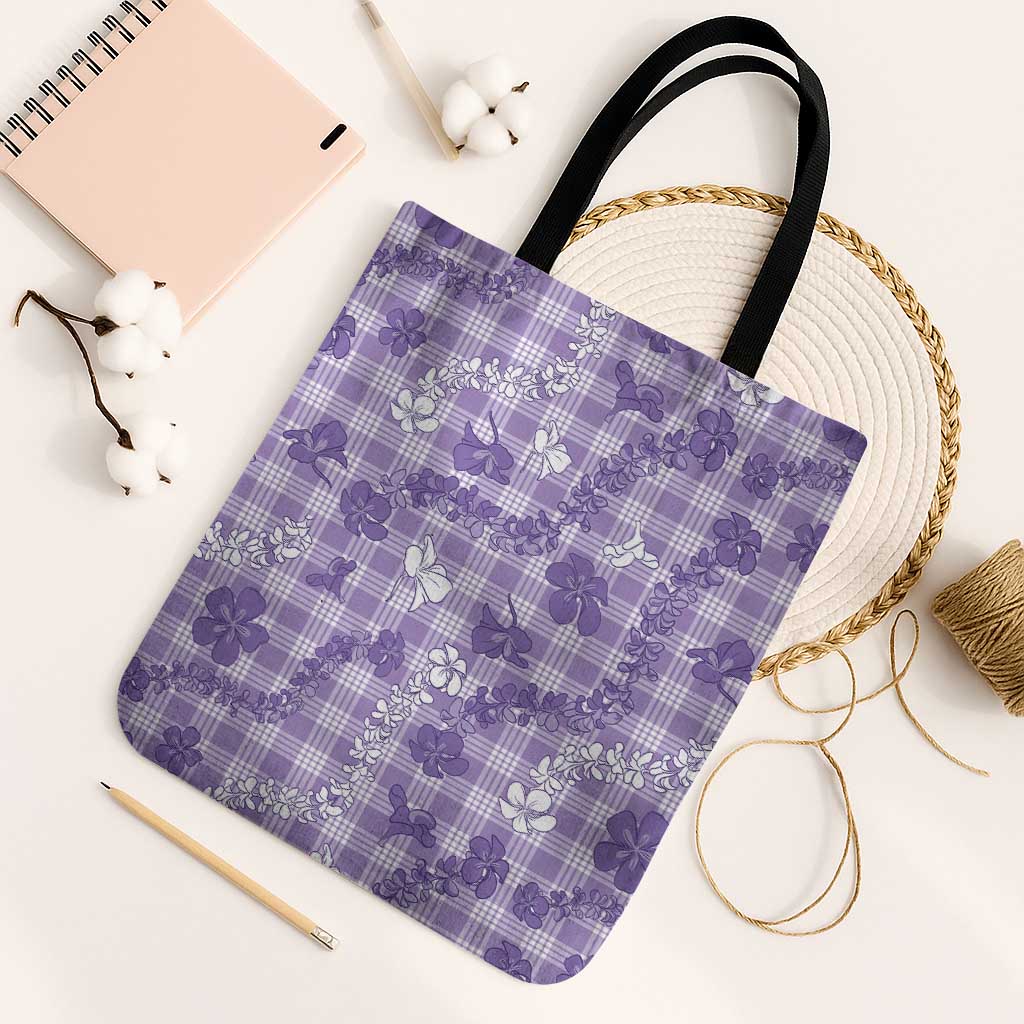 Poni Aloha Hawaii Tote Bag Plumeria Lei With Palaka Motif LT14 Black Strap One Size Purple - Polynesian Pride