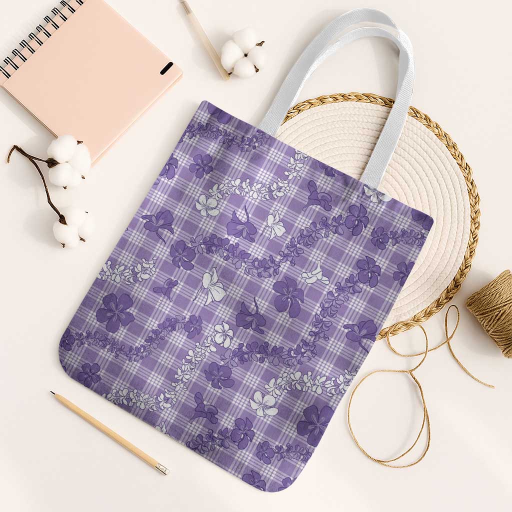Poni Aloha Hawaii Tote Bag Plumeria Lei With Palaka Motif LT14 White Strap One Size Purple - Polynesian Pride