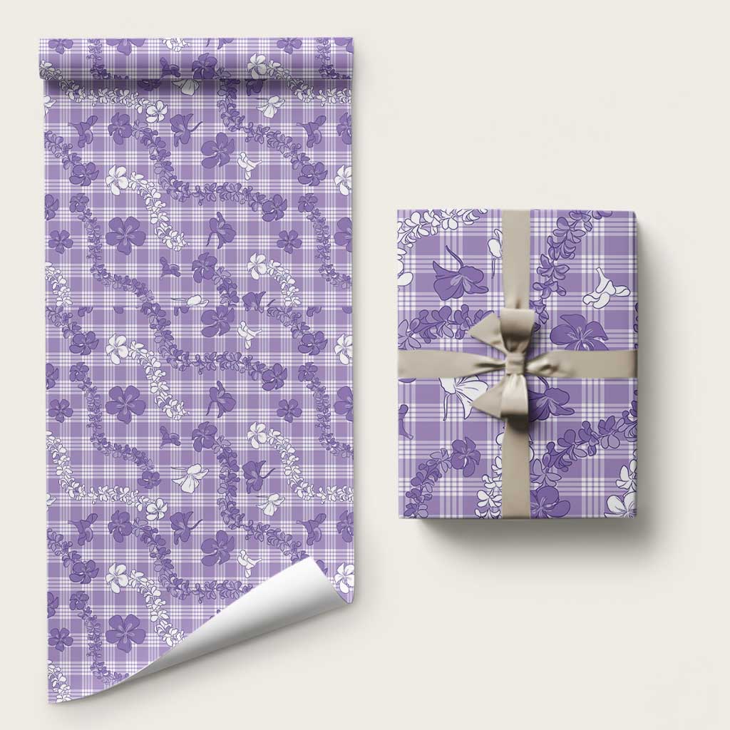 Poni Aloha Hawaii Wrapping Paper - Plumeria Lei With Palaka Motif LT14 58" × 23" Purple - Polynesian Pride