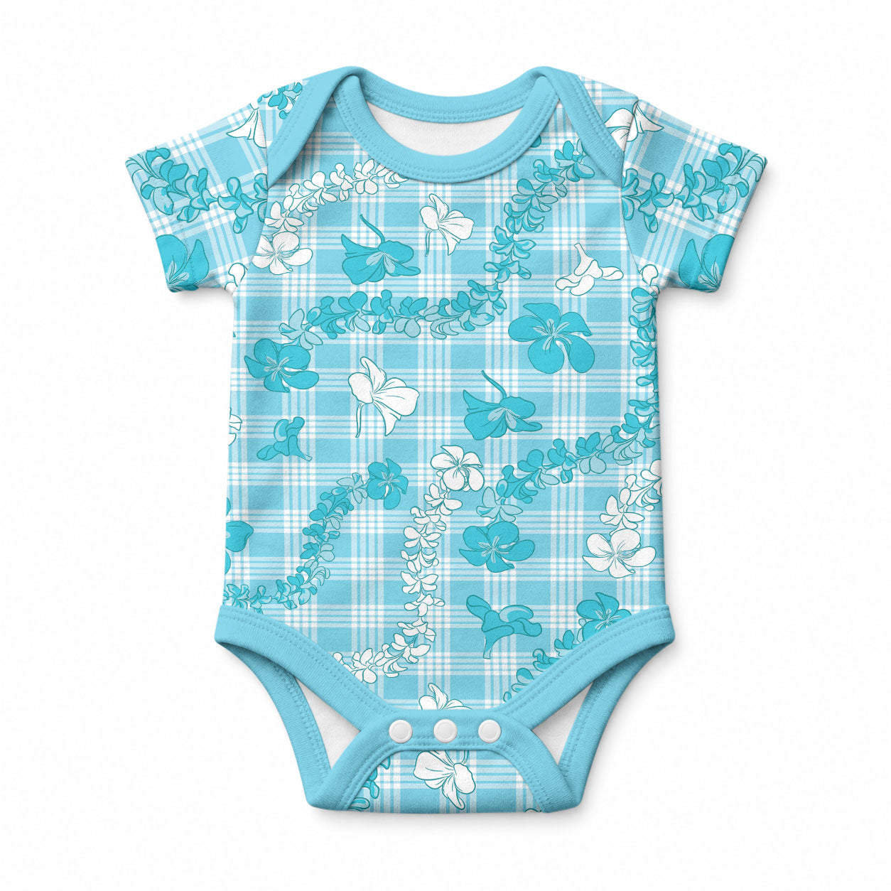Polu Aloha Hawaii Baby Onesie Plumeria Lei With Palaka Motif