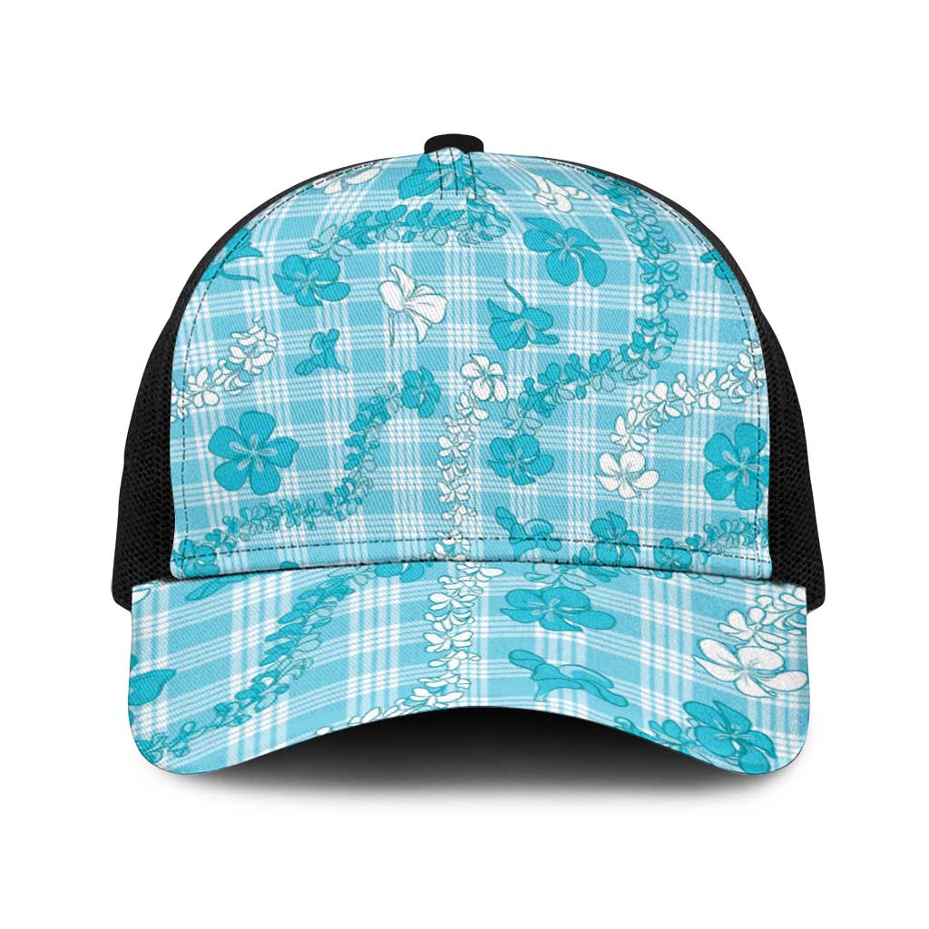 Polu Aloha Hawaii Baseball Net Cap Plumeria Lei With Palaka Motif LT14 One Size Black Blue - Polynesian Pride