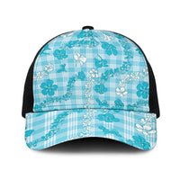 Polu Aloha Hawaii Baseball Net Cap Plumeria Lei With Palaka Motif LT14 One Size Black Blue - Polynesian Pride