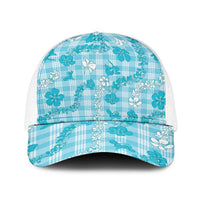 Polu Aloha Hawaii Baseball Net Cap Plumeria Lei With Palaka Motif LT14 One Size White Blue - Polynesian Pride