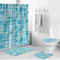 Polu Aloha Hawaii Bathroom Set Plumeria Lei With Palaka Motif LT14 Bathroom Set (4 pcs) Blue - Polynesian Pride