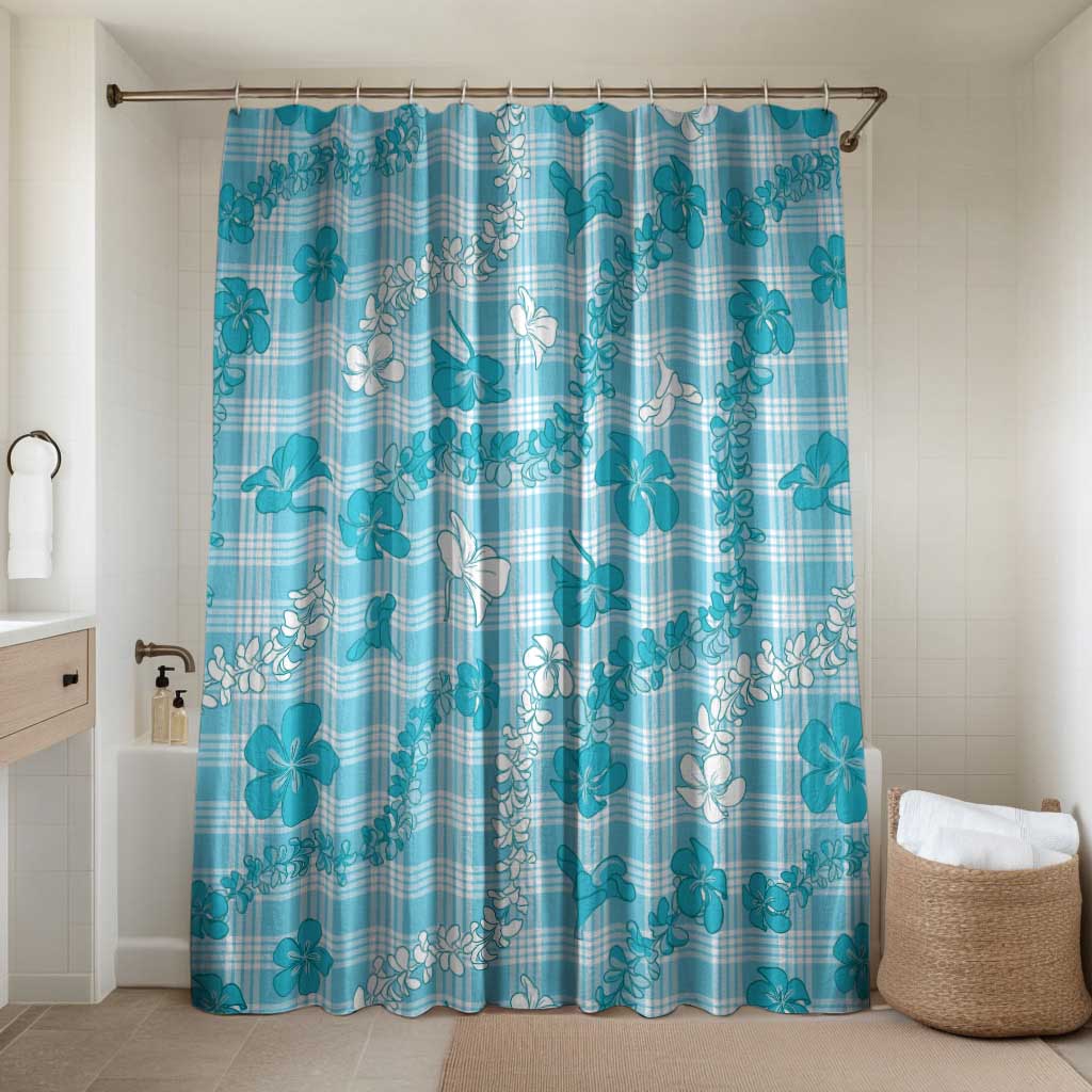 Polu Aloha Hawaii Bathroom Set Plumeria Lei With Palaka Motif LT14 Shower Curtain Only Blue - Polynesian Pride