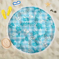 Polu Aloha Hawaii Beach Blanket Plumeria Lei With Palaka Motif LT14 One Size 150cm Blue - Polynesian Pride