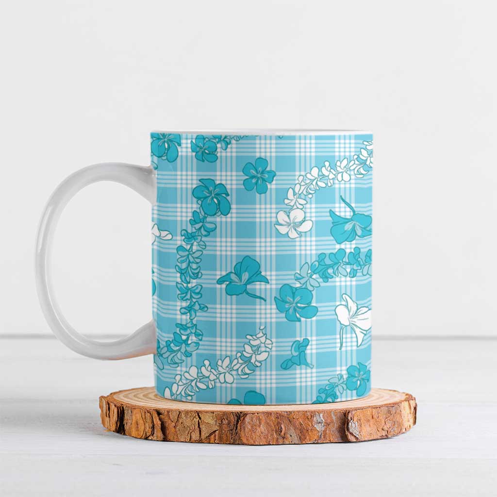Polu Aloha Hawaii Ceramic Mug Plumeria Lei With Palaka Motif LT14 Blue - Polynesian Pride