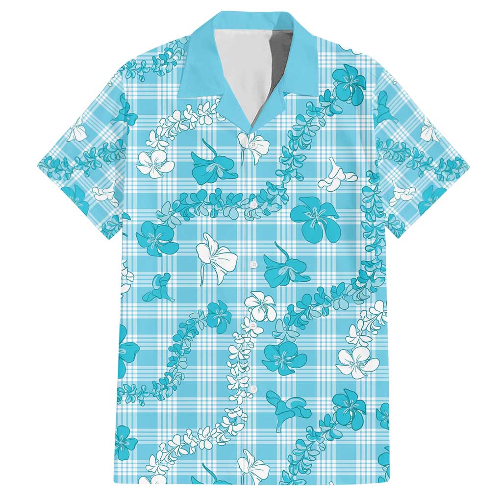 Polu Aloha Hawaii Hawaiian Shirt Plumeria Lei With Palaka Motif LT14 Blue - Polynesian Pride