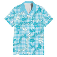 Polu Aloha Hawaii Hawaiian Shirt Plumeria Lei With Palaka Motif LT14 Blue - Polynesian Pride