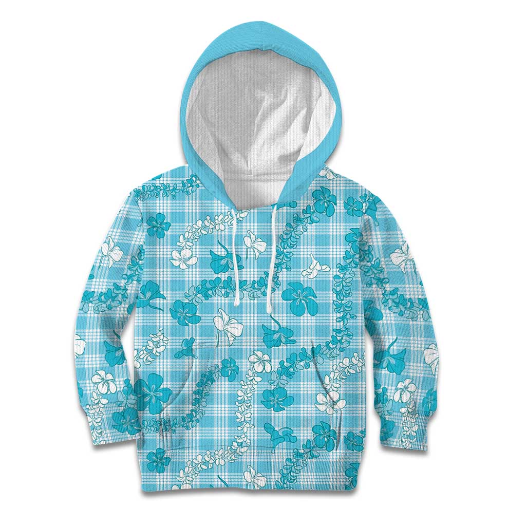 Polu Aloha Hawaii Kid Hoodie Plumeria Lei With Palaka Motif LT14 Hoodie Blue - Polynesian Pride