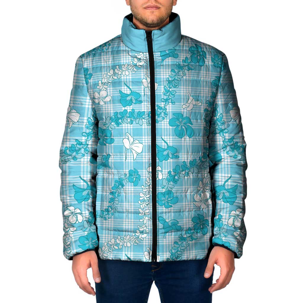 Polu Aloha Hawaii Padded Jacket Plumeria Lei With Palaka Motif LT14 Men Blue - Polynesian Pride