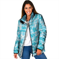 Polu Aloha Hawaii Padded Jacket Plumeria Lei With Palaka Motif LT14 Women Blue - Polynesian Pride