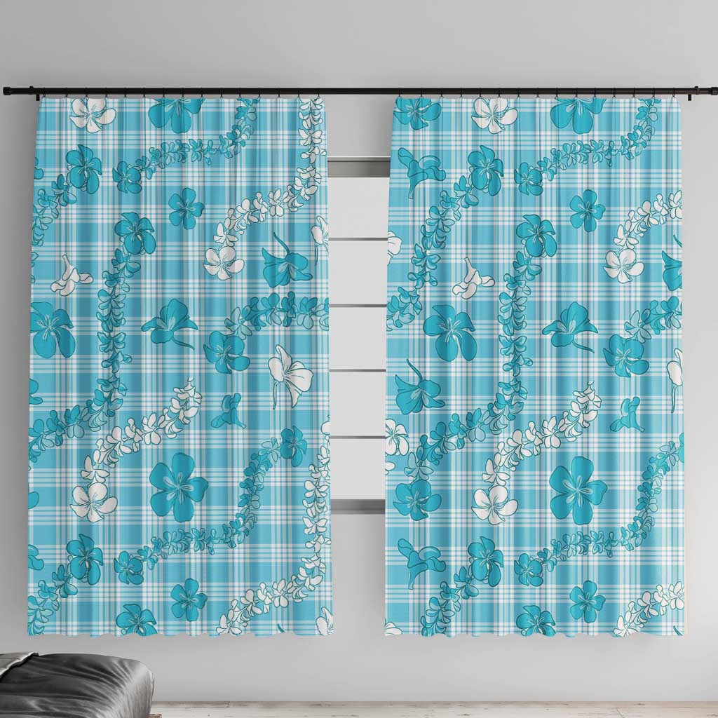 Polu Aloha Hawaii Window Curtain Plumeria Lei With Palaka Motif LT14 With Hooks Blue - Polynesian Pride