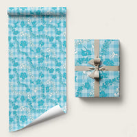 Polu Aloha Hawaii Wrapping Paper Plumeria Lei With Palaka Motif LT14 58" × 23" Blue - Polynesian Pride