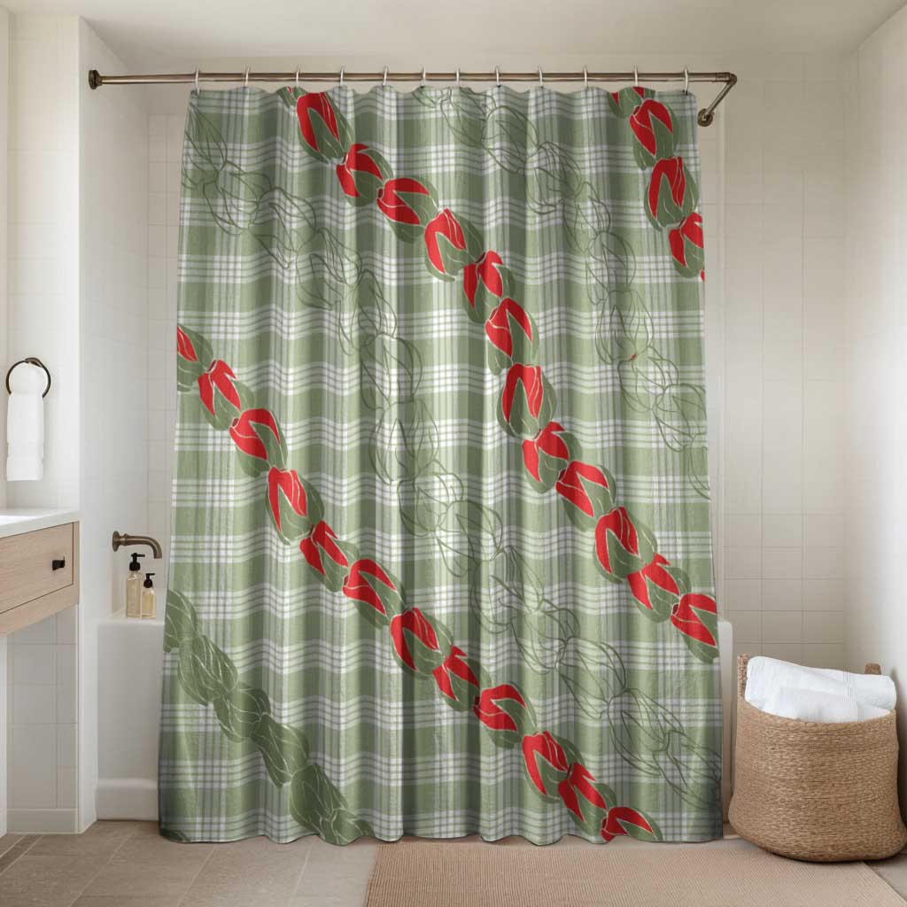 Omaomao Aloha Hawaii Bathroom Set Rosebud Lei With Palaka Motif LT14 Shower Curtain Only Green - Polynesian Pride