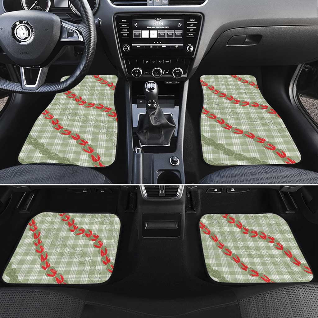 Omaomao Aloha Hawaii Car Mats Rosebud Lei With Palaka Motif LT14 Set 4pcs Green - Polynesian Pride