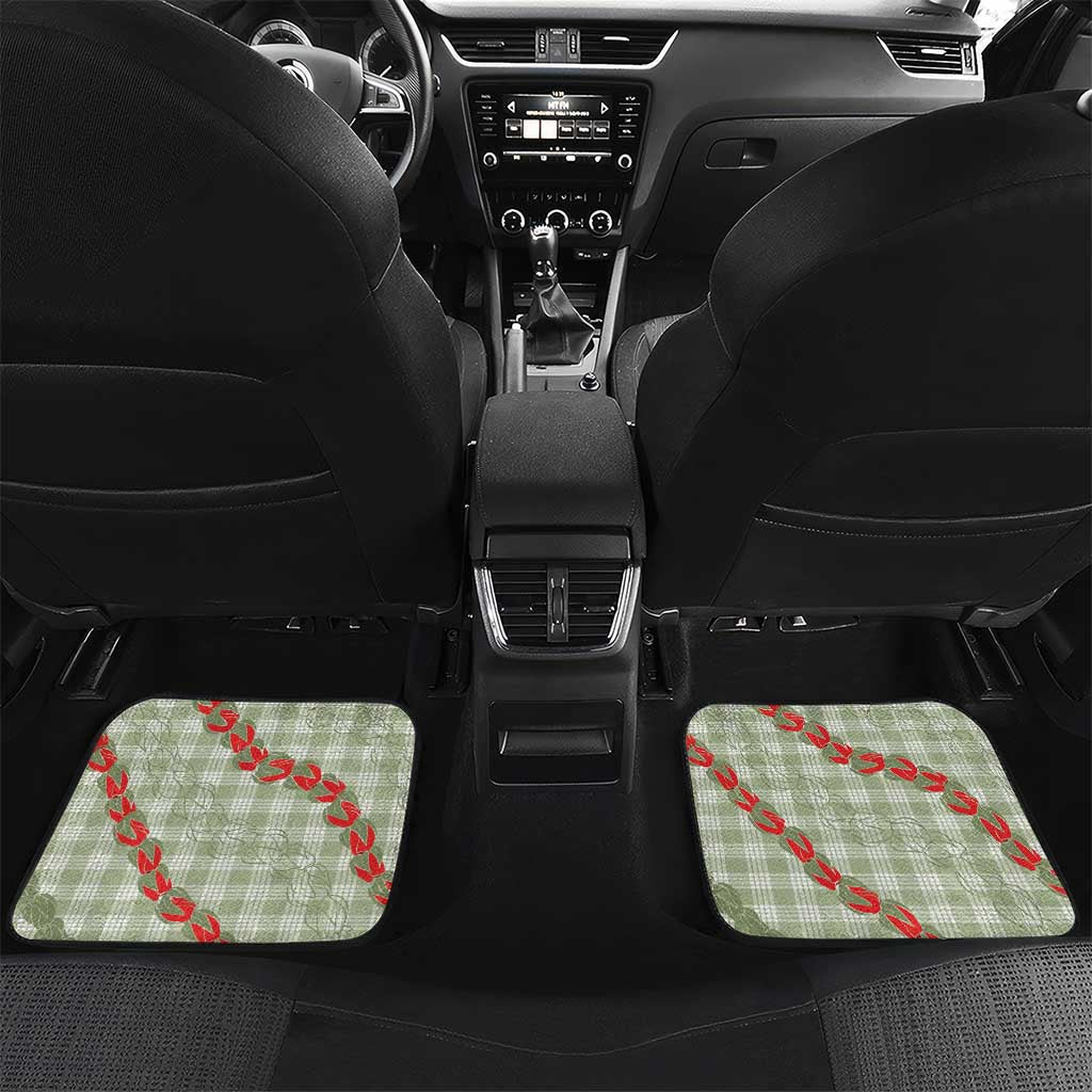 Omaomao Aloha Hawaii Car Mats Rosebud Lei With Palaka Motif LT14 Set 2pcs - Back Green - Polynesian Pride