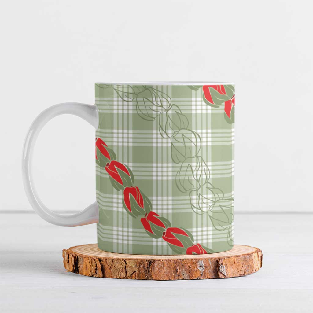 Omaomao Aloha Hawaii Ceramic Mug Rosebud Lei With Palaka Motif LT14 Green - Polynesian Pride