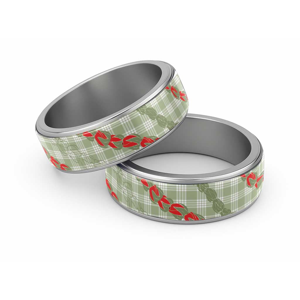 Omaomao Aloha Hawaii Classic Ring Rosebud Lei With Palaka Motif LT14 Sliver Green - Polynesian Pride