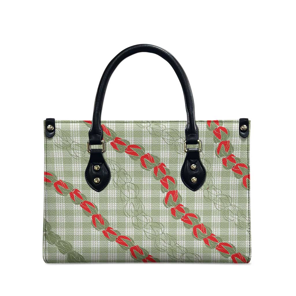 Omaomao Aloha Hawaii Leather Bag Rosebud Lei With Palaka Motif LT14 - Polynesian Pride