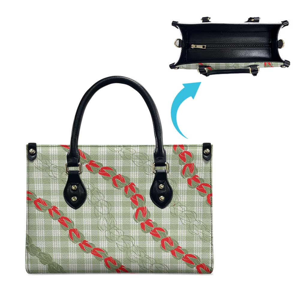 Omaomao Aloha Hawaii Leather Bag Rosebud Lei With Palaka Motif LT14 - Polynesian Pride