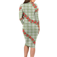 Omaomao Aloha Hawaii Long Sleeve Bodycon Dress Rosebud Lei With Palaka Motif LT14 - Polynesian Pride