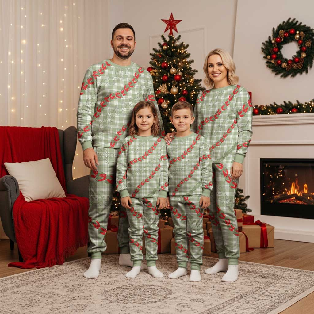 Omaomao Aloha Hawaii Christmas Pajama Set Rosebud Lei With Palaka Motif LT14 - Polynesian Pride