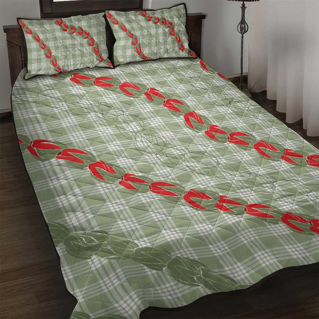 Omaomao Aloha Hawaii Quilt Bed Set Rosebud Lei With Palaka Motif LT14 Green - Polynesian Pride
