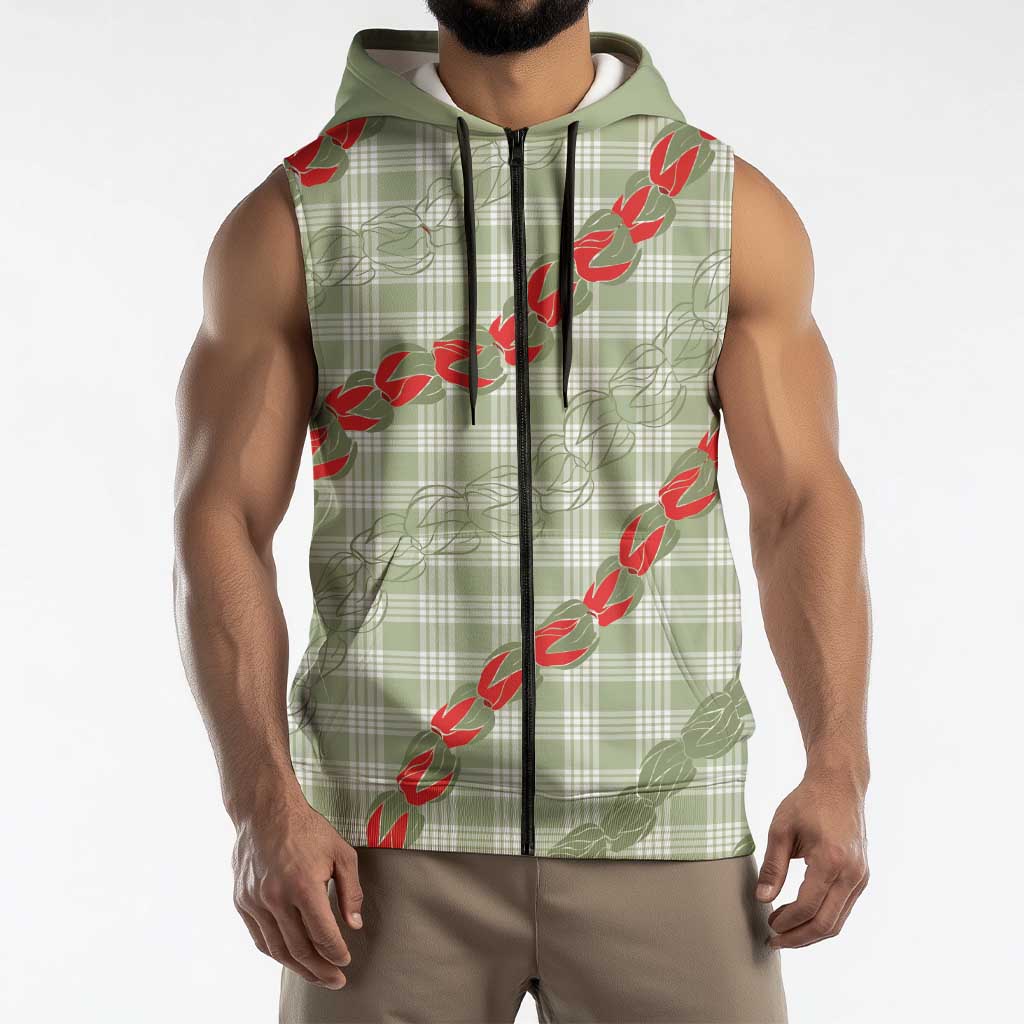 Omaomao Aloha Hawaii Sleeveless Zip Hoodie Rosebud Lei With Palaka Motif LT14 - Polynesian Pride
