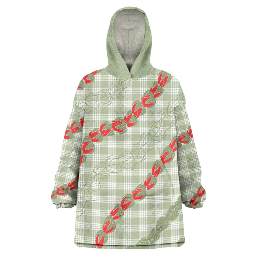 Omaomao Aloha Hawaii Wearable Blanket Hoodie Rosebud Lei With Palaka Motif LT14 One Size Green - Polynesian Pride