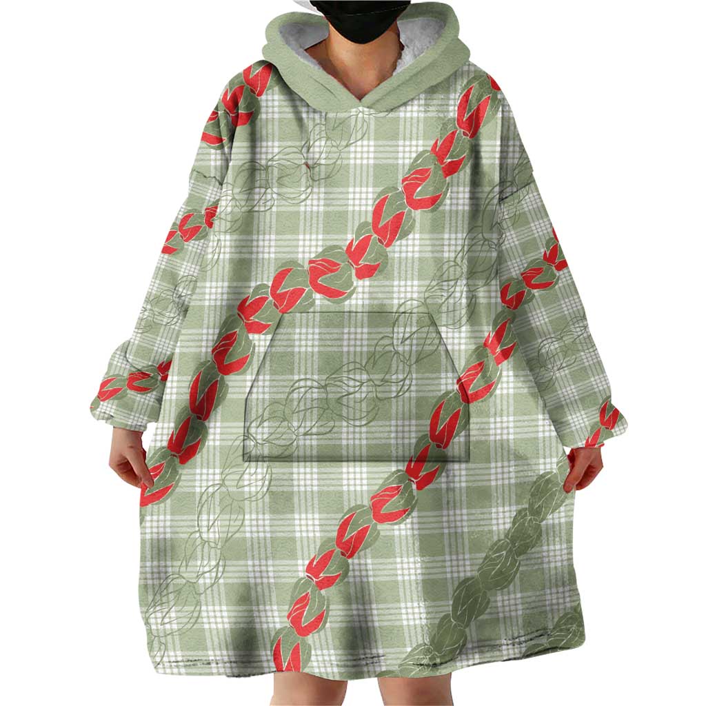 Omaomao Aloha Hawaii Wearable Blanket Hoodie Rosebud Lei With Palaka Motif LT14 - Polynesian Pride