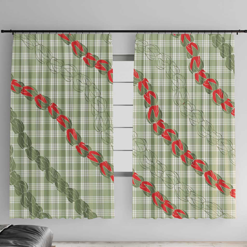 Omaomao Aloha Hawaii Window Curtain Rosebud Lei With Palaka Motif LT14 With Hooks Green - Polynesian Pride
