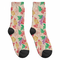 Colorful Aloha Hawaii Hibiscus Orchid Seamless Crew Socks LT14 - Polynesian Pride