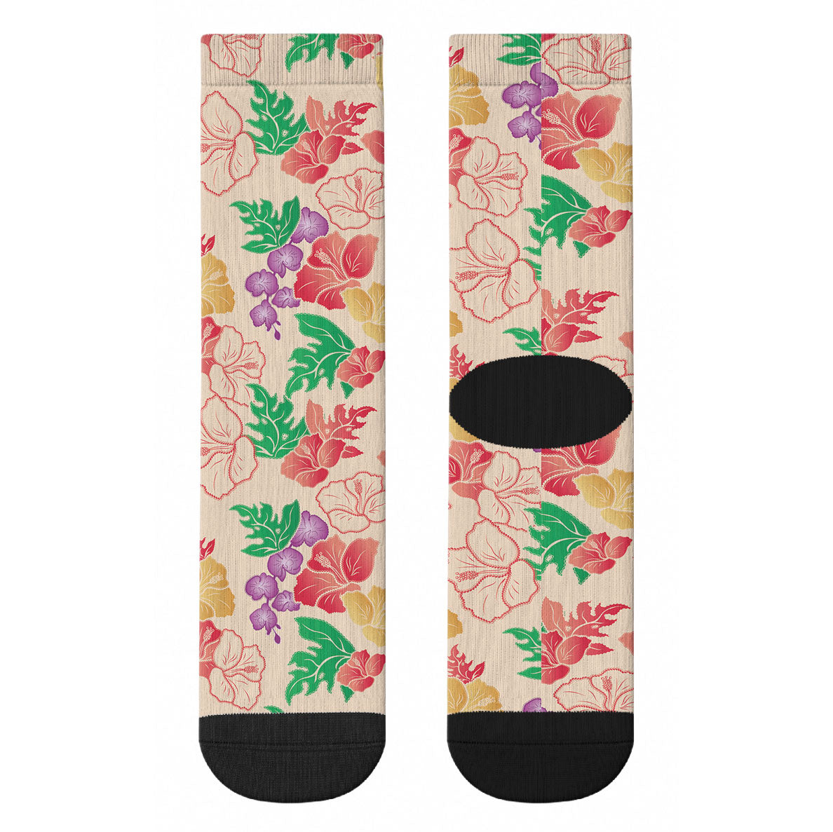 Colorful Aloha Hawaii Hibiscus Orchid Seamless Crew Socks LT14 - Polynesian Pride