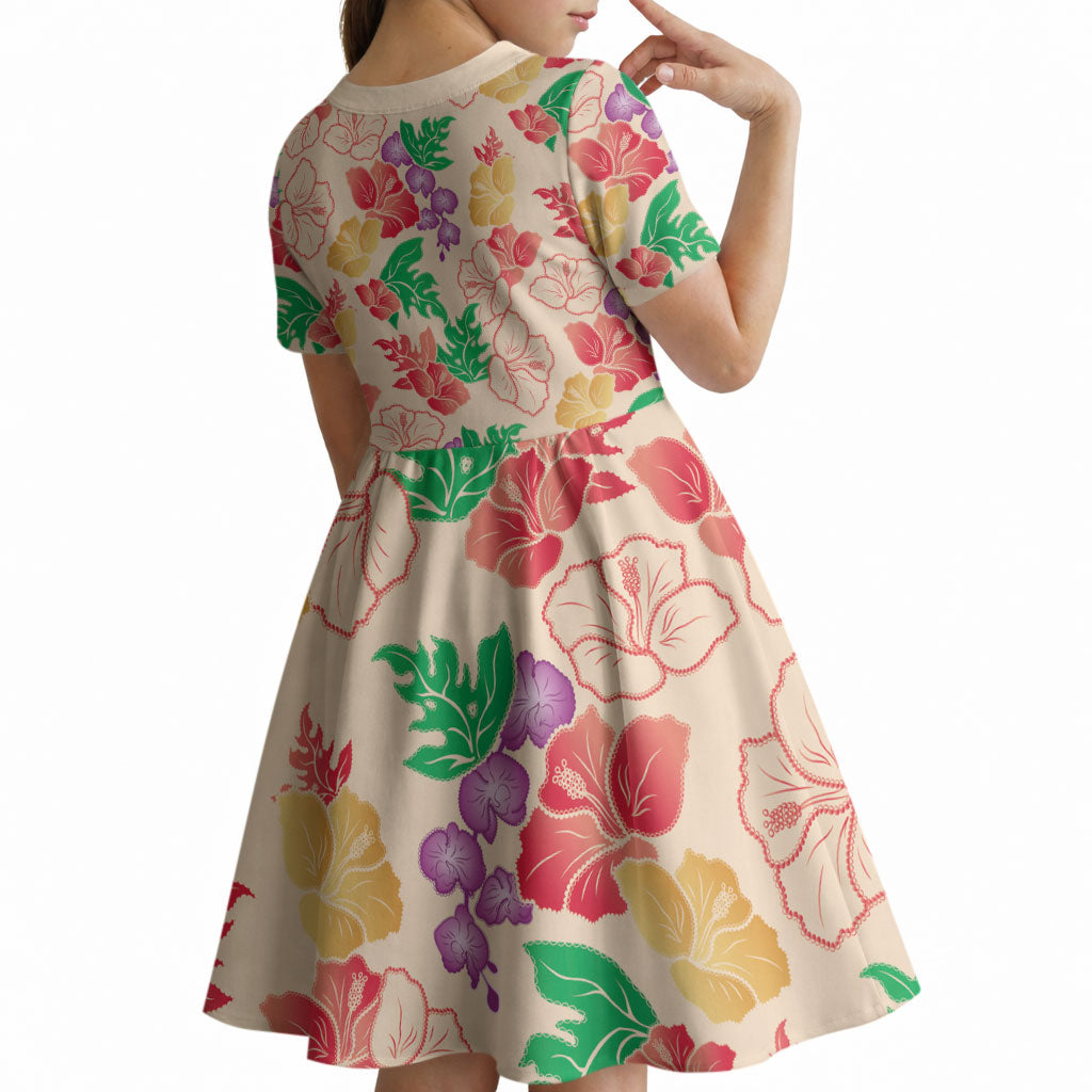 Colorful Aloha Hawaii Hibiscus Orchid Seamless Kid Short Sleeve Dress LT14 - Polynesian Pride
