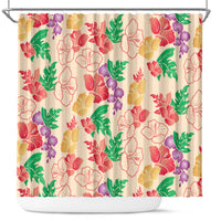 Colorful Aloha Hawaii Hibiscus Orchid Seamless Shower Curtain