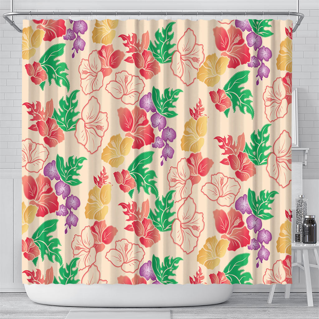 Colorful Aloha Hawaii Hibiscus Orchid Seamless Shower Curtain