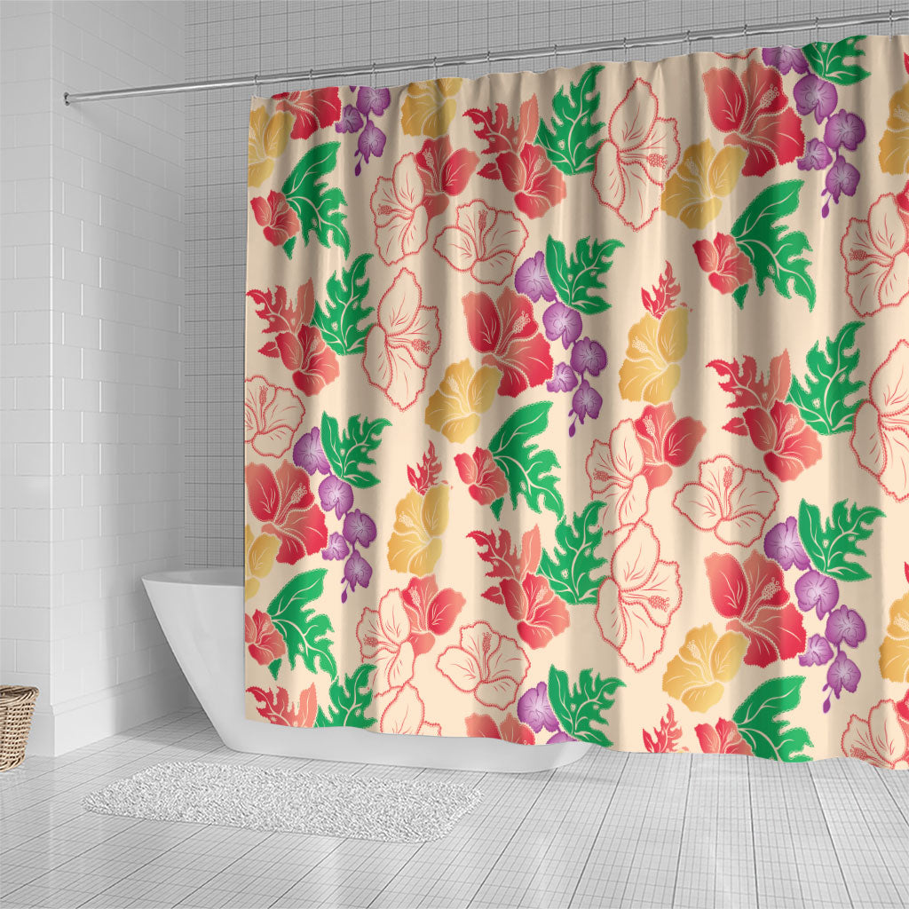 Colorful Aloha Hawaii Hibiscus Orchid Seamless Shower Curtain