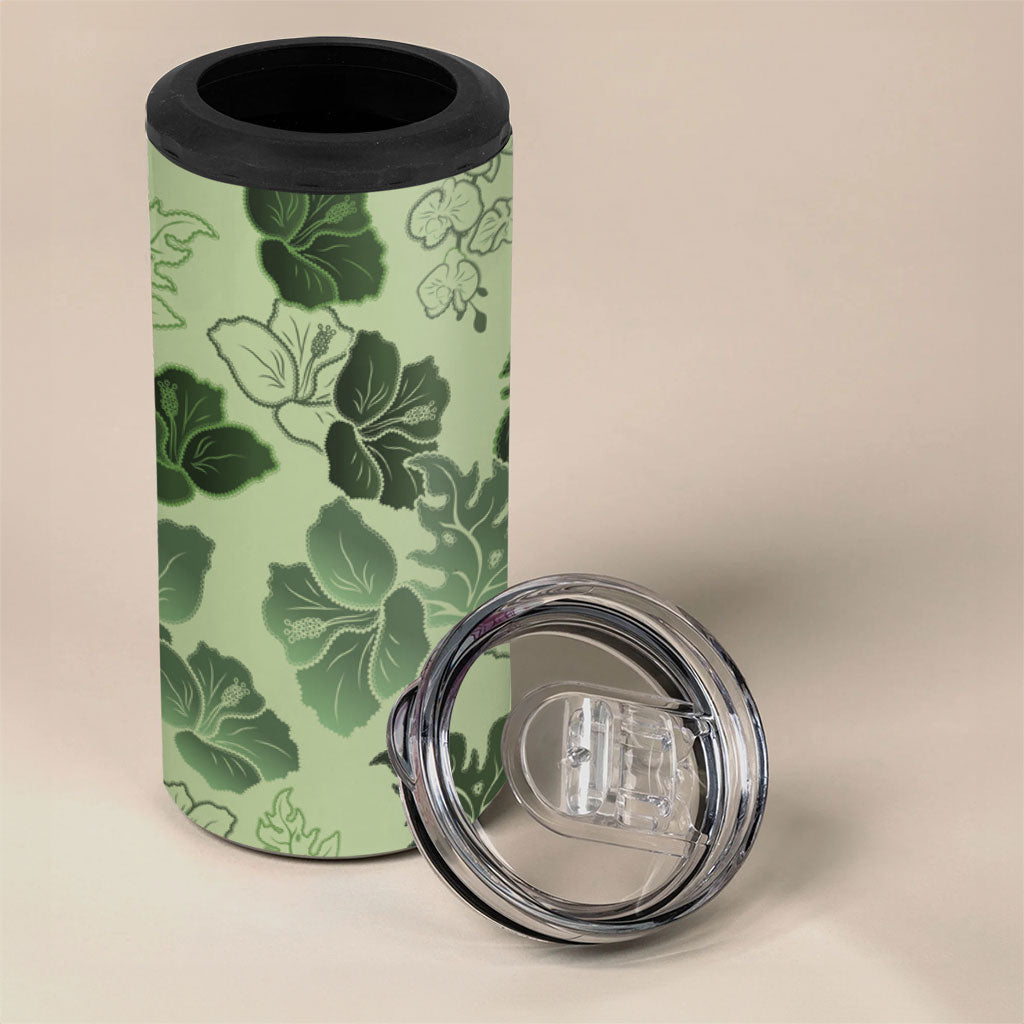 Vesuvian Green Aloha Hawaii Hibiscus Orchid Seamless 4 in 1 Can Cooler Tumbler LT14 - Polynesian Pride