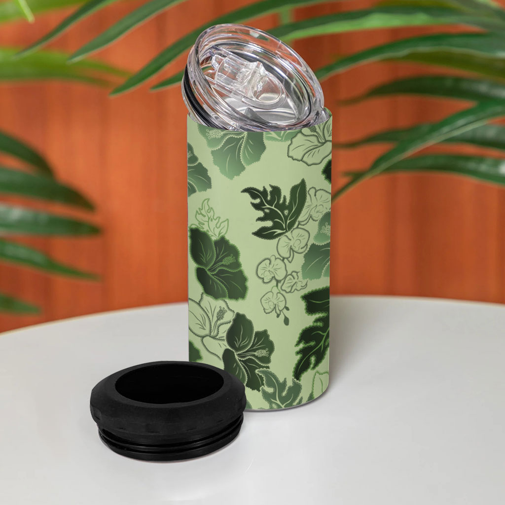 Vesuvian Green Aloha Hawaii Hibiscus Orchid Seamless 4 in 1 Can Cooler Tumbler LT14 - Polynesian Pride