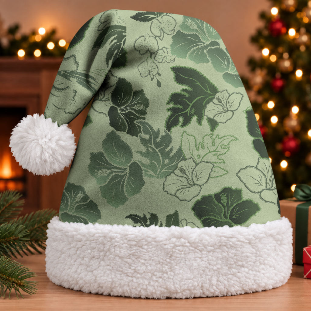 Vesuvian Green Aloha Hawaii Hibiscus Orchid Seamless Christmas Santa Hat LT14